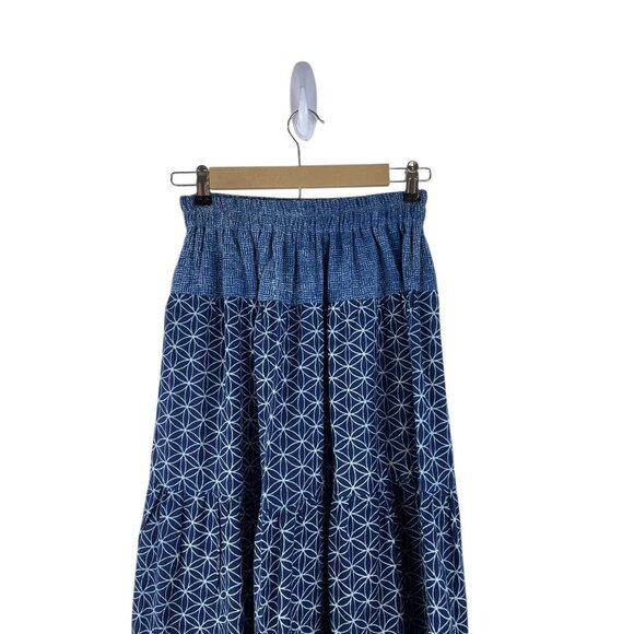 Bohemian Blue Geometric Print Maxi Skirt With Elastic Waist Handmade - Picture 2 of 6